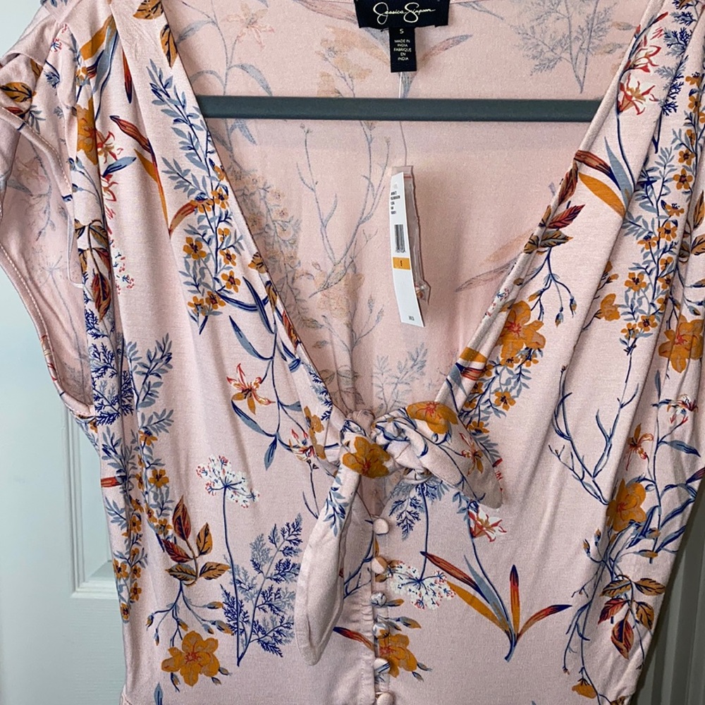 Jessica Simpson Pink Floral Tie-Front Romper - Picture 9 of 13